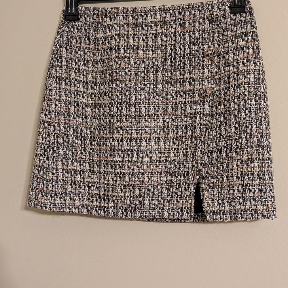 NWT Gianni Bini Preppy Old Money Tweed‎ Blair Waldorf Mini Skirt 3 Buttons Sz 2